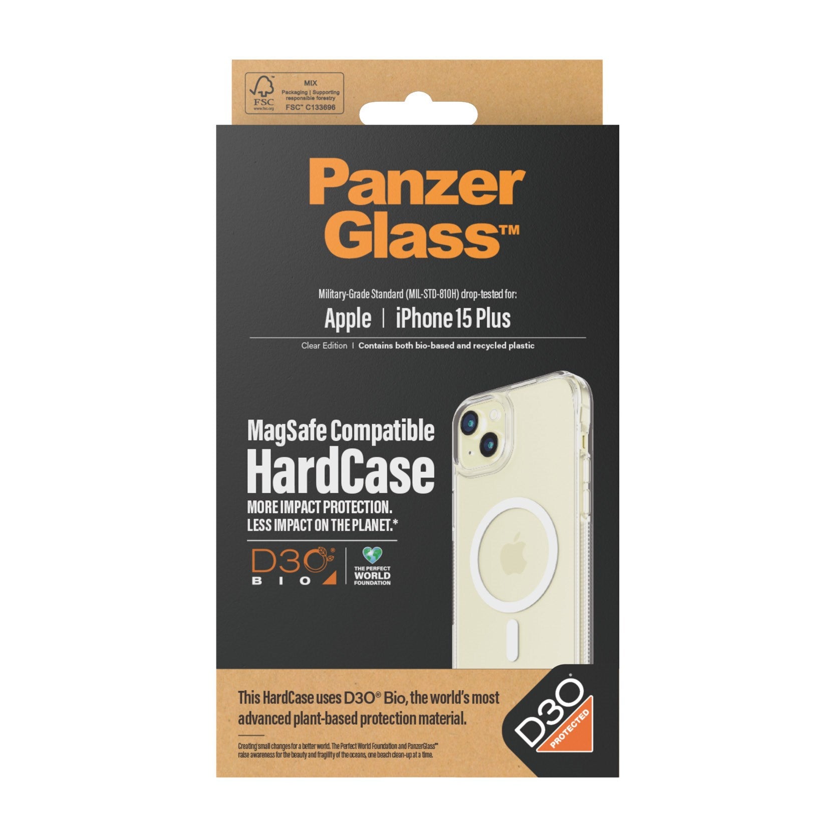 PanzerGlass® HardCase Transparent m. Weiss MagSafe & D3O® iPhone 15 Plus